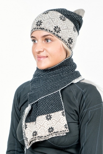 Комплект шапка с шарфом орнамент черный с коричневым купить оптом