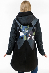 1Подростковая удлиненная куртка для девочки Levin Force L-2016 черный .