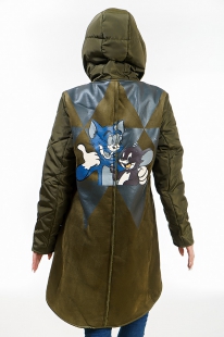 1Подростковая удлиненная куртка для девочки Levin Force L-2016 хаки.
